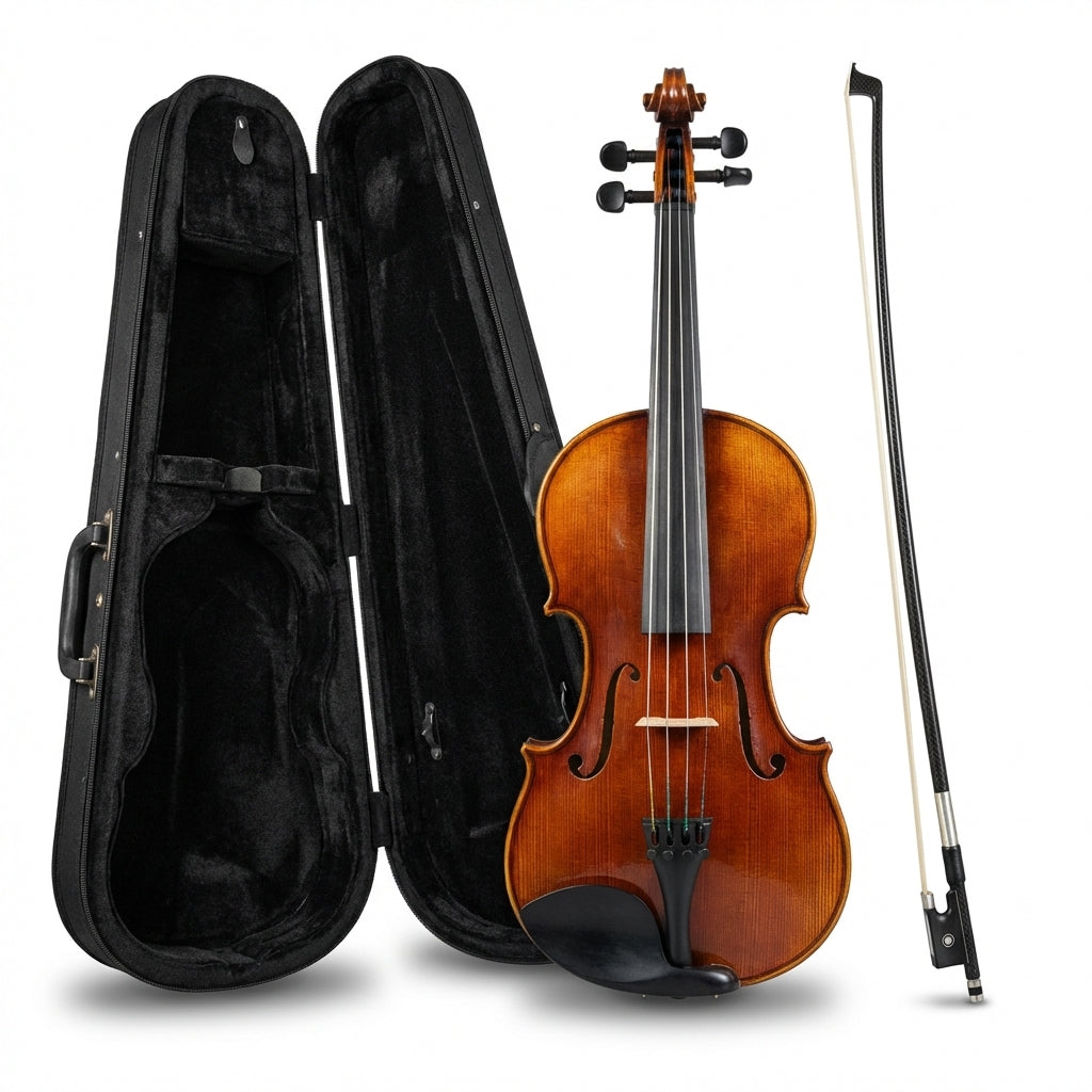 Violin 4/4 Copy Antonio Stradivarius 1715 100% Handmade Oil Varnish with Carbon Fibre Bow and Foam Case FPVN02 — Studio Shot