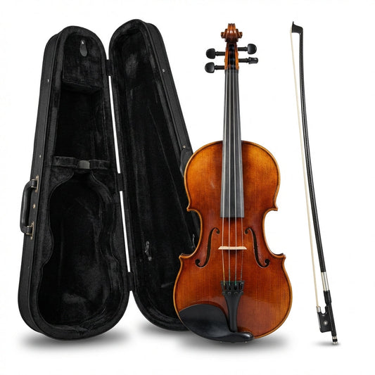Violin 4/4 Copy Antonio Stradivarius 1715 100% Handmade Oil Varnish with Carbon Fibre Bow and Foam Case FPVN02 — Studio Shot